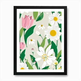 Bouquet Of Spring Flowers Including Tulips White Roses And Daisies Set Against A Botanical Garden (1) 2 Art Print