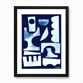 Blue Cyanotype Abstract Collage 2 Art Print