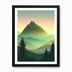 Misty Mountain Background Green Color Theme Sunset Simple Minimalistic Vector Art Light Color 6 2023102511503465 Cmhc Yaij Art Print