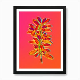 Neon Firetree Branch Plant Botanical in Hot Pink and Electric Blue n.0448 Art Print