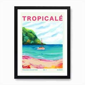 Tropical Beach And Boat Landscape Typography Art Print