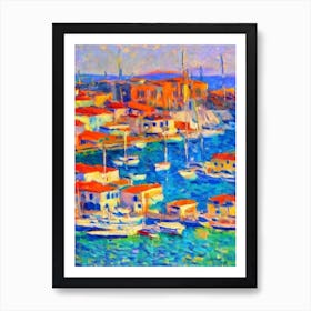 Port Of Kavala Greece Brushwork Painting harbour Art Print