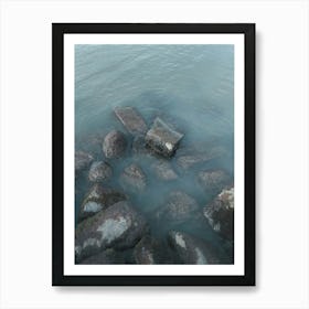 Ocean Shore, Rocks In Blue Water Art Print