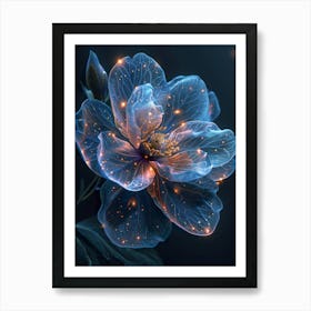 Blue Flower With Sparkles Art Print