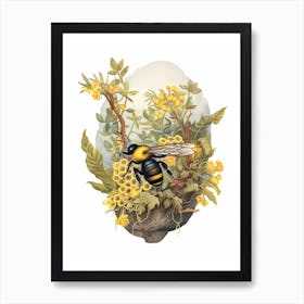 Yellow Faced Bumble Beehive Watercolour Illustration 3 Art Print