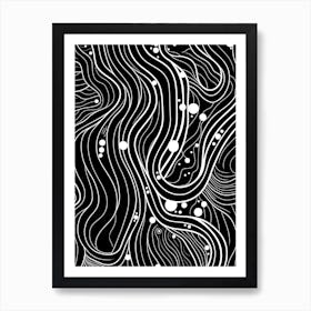 Wavy Sketch In Black And White Line Art 20 Art Print