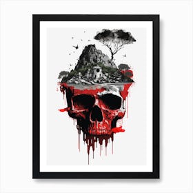 Minimalist nature and skull collage Art Print