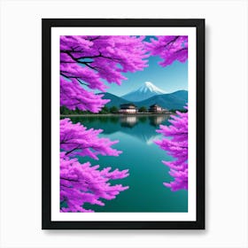 Pink Cherry Blossoms Cherry Blossoms Mount Fuji Japan 1 Art Print