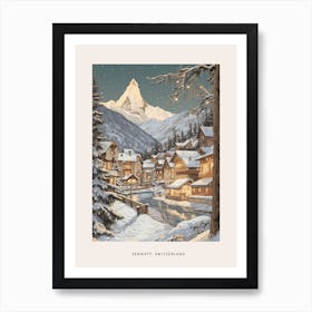 Vintage Winter Poster Zermatt Switzerland 3 Art Print