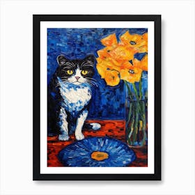 Still Life Of Anemone With A Cat 1 Art Print