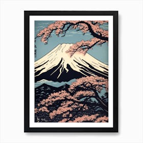 Mount Fuji Japan Linocut Illustration Style 4 Art Print