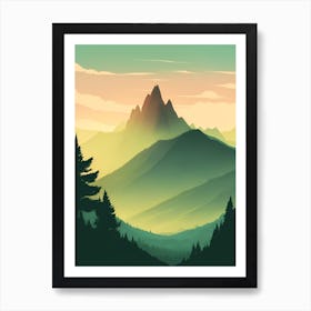 Misty Mountains Vertical Composition In Green Tone 80 Art Print