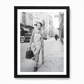 Woman With Baguette And Wine Art Print