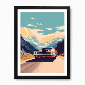 A Dodge Challenger In The Route Des Grandes Alpes Illustration 4 Art Print