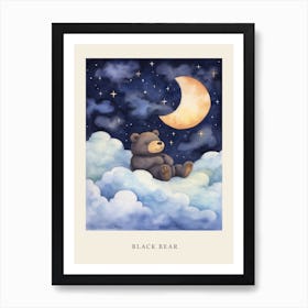 Baby Black Bear 2 Sleeping In The Clouds Nursery Poster Art Print