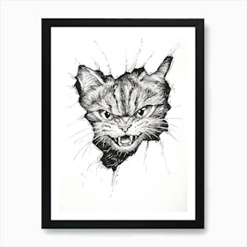 Angry Cat Watching from Wall Hole 9 Art Print