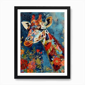 Giraffe With Flowers Painting 1 Art Print