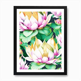 Lotus Flower Repeat Pattern Decoupage 4 Art Print