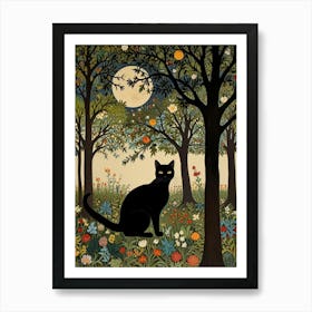 Cat In The Forest Style William Morris 11 Art Print