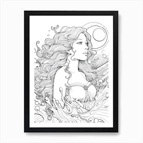 Line Art Inspired By The Birth Of Venus 3 Art Print
