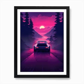Neon Sunset In The Mountains in a Porsche 911 Art Print