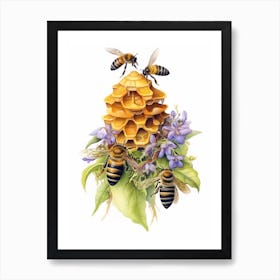 Beehive With Bourvardia Watercolour Illustration 3 Art Print