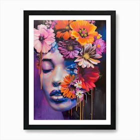 Flowers On A Woman'S Face Art Print