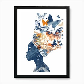African Woman With Butterflies 2 Art Print