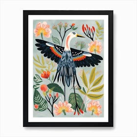 Folk Style Bird Painting Great Blue Heron 2 Art Print