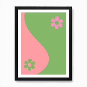 Yin & Yang Retro Abstract Flower Pink And Green Art Print