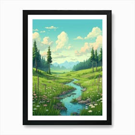 Meadow Landscape Pixel Art 2 Art Print