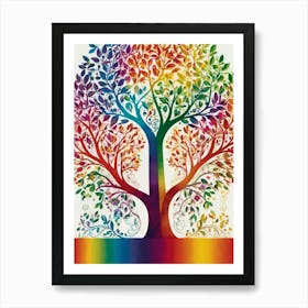 Default Stylized Tree Of Life In Bright Rainbow Colors On A Wh 1 Art Print