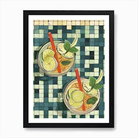 Birdseye View Of Cocktails On A Tiled Background Art Print