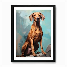 Rhodesian Ridgeback Dog, Painting In Light Teal And Brown 3 Art Print
