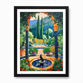 Painting Of A Cat In Gardens Of Alhambra, Spain In The Style Of Matisse 01 Art Print