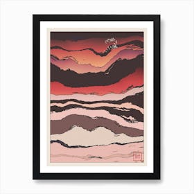Abstract Sunset Landscape Inspired By Minimalist Japanese Ukiyo E Painting Style 6 Art Print