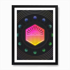 Neon Geometric Glyph in Pink and Yellow Circle Array on Black n.0088 Art Print