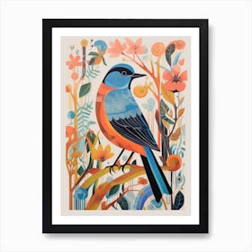 Colourful Scandi Bird European Robin 1 Art Print