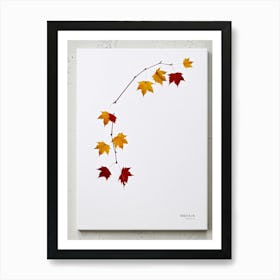 Autumn Leaves Scattered Asymmetrically Across A White Canvas Single Red Berry Placed Off Center Em (2) Art Print