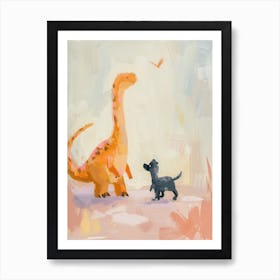 Dinosaur & A Dog Muted Pastels 2 Art Print