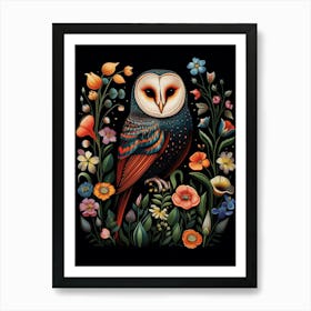 Folk Bird Illustration Barn Owl 1 Art Print