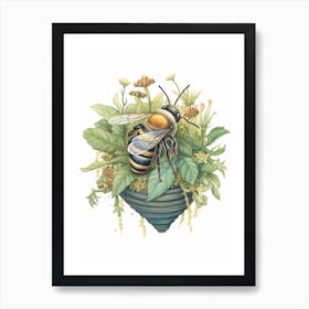 Tree Bumble Bee Beehive Watercolour Illustration 1 Art Print