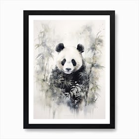 Panda Art In Sumi E (Japanese Ink Painting) Style 4 Art Print