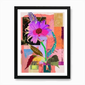 Aster 5 Neon Flower Collage Art Print