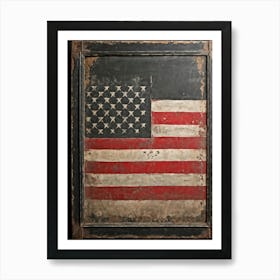 Antique Blackboard Featuring A Vintage Rendition Of An American Flag Smeared Red Stripes Adorned Wi (5) Art Print