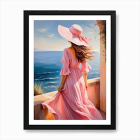 Woman in summer dress looking at the sea 4 Art Print