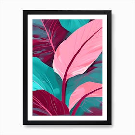 Tropical Leaves vector art, calming tones of Burgundy, pink& teal makes a Perfect Wall decor, 1270 Art Print