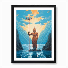  A Retro Poster Of Poseidon Holding A Trident 10 Art Print