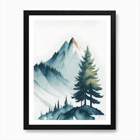 Mountain And Forest In Minimalist Watercolor Vertical Composition 318 Art Print