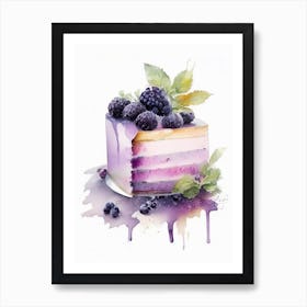 Blackberry Cake Dessert Pastel Watercolour Flower Art Print